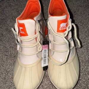Sorel Cream and Orange Rain & Snow Boots with Textured Sole
